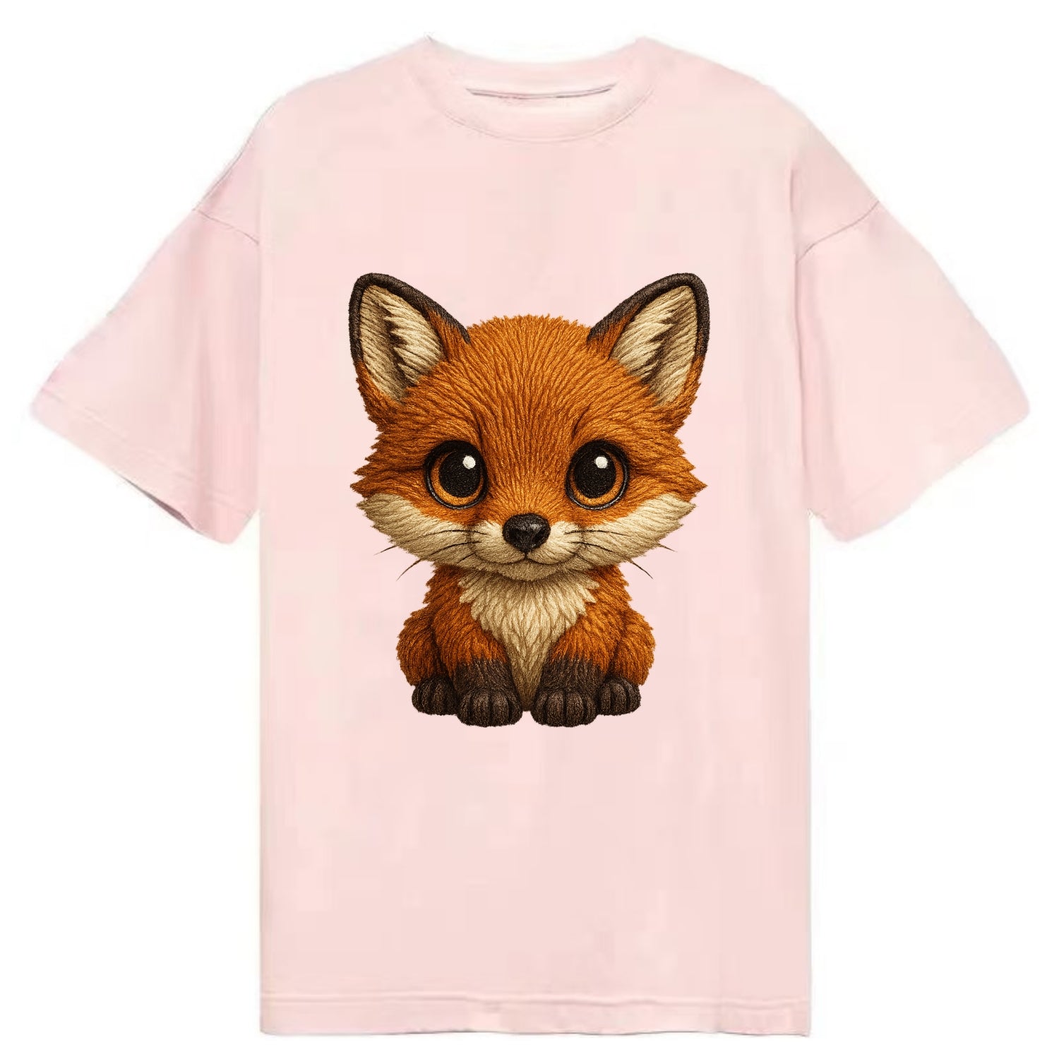 Baby Red Fox - russet fur, white chest, big amber eyes, perky ears, front-facing, - Classic T-shirt - Pink