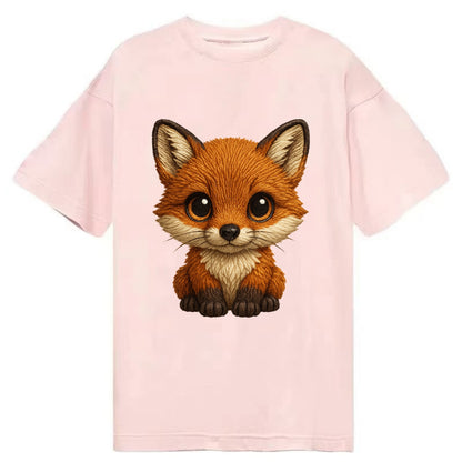 Baby Red Fox - russet fur, white chest, big amber eyes, perky ears, front-facing, - Classic T-shirt - Pink