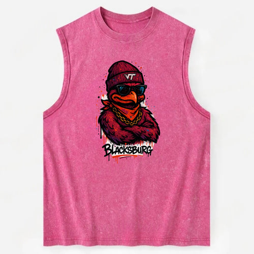 Blacksburg HokieBird wearing Virginia Tech beanie with VT patch - Vintage Washed Tank