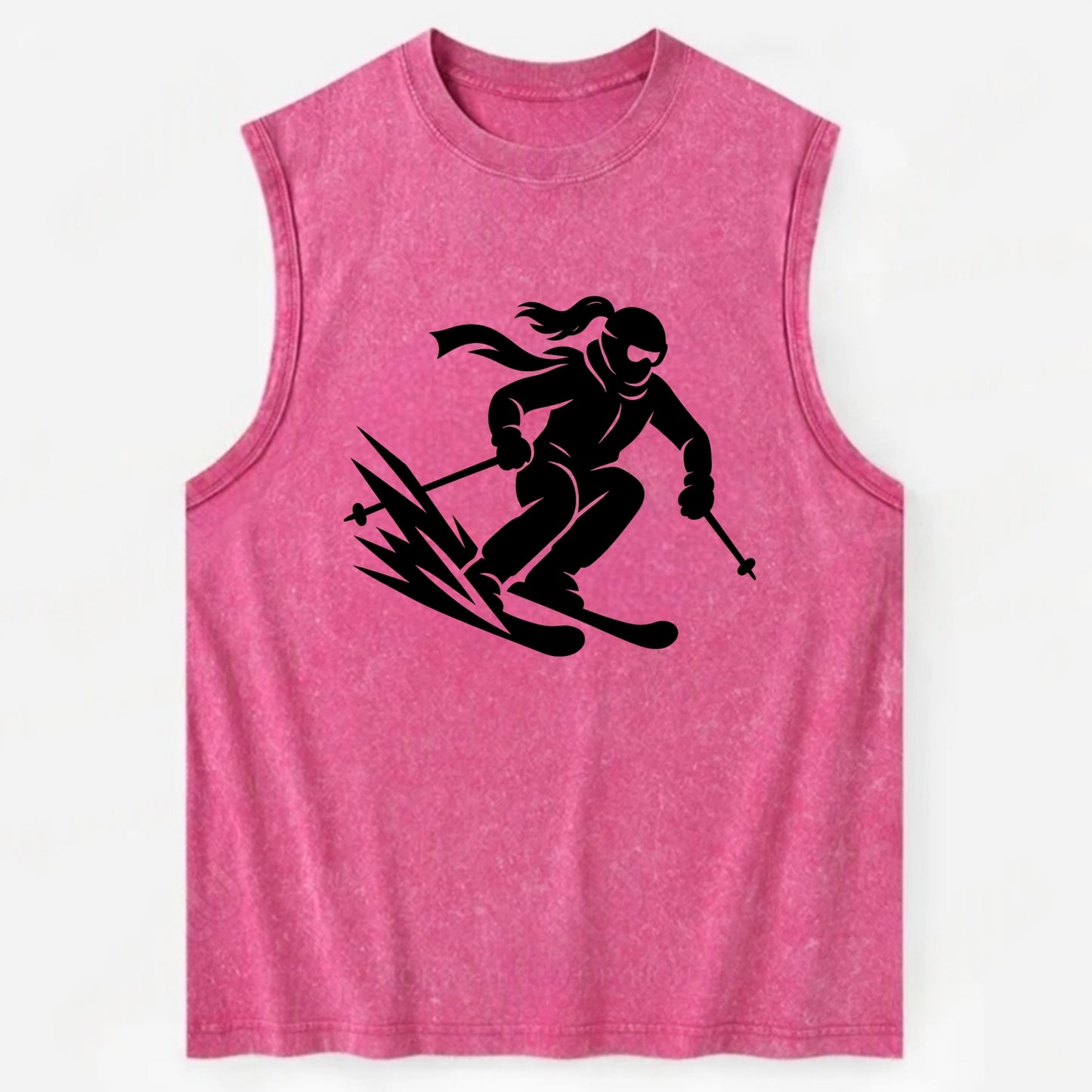 Skier carving down snowy slope - Vintage Washed Tank - Pink