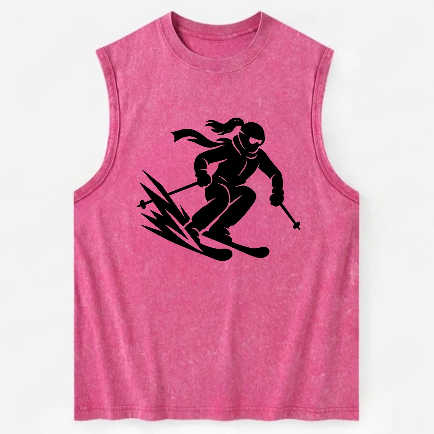Skier carving down snowy slope - Vintage Washed Tank - Pink