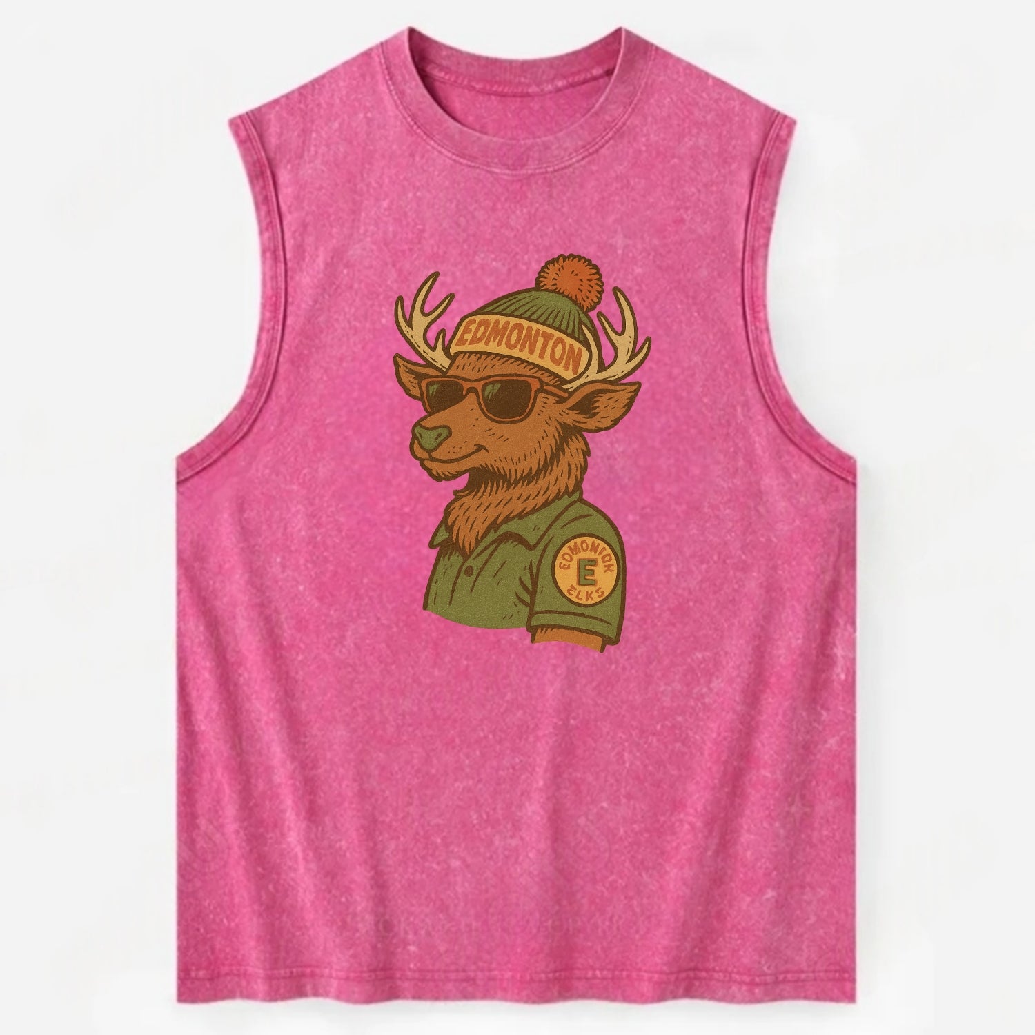 Edmonton Elk wearing Edmonton beanie wit - Vintage Washed Tank - Pink