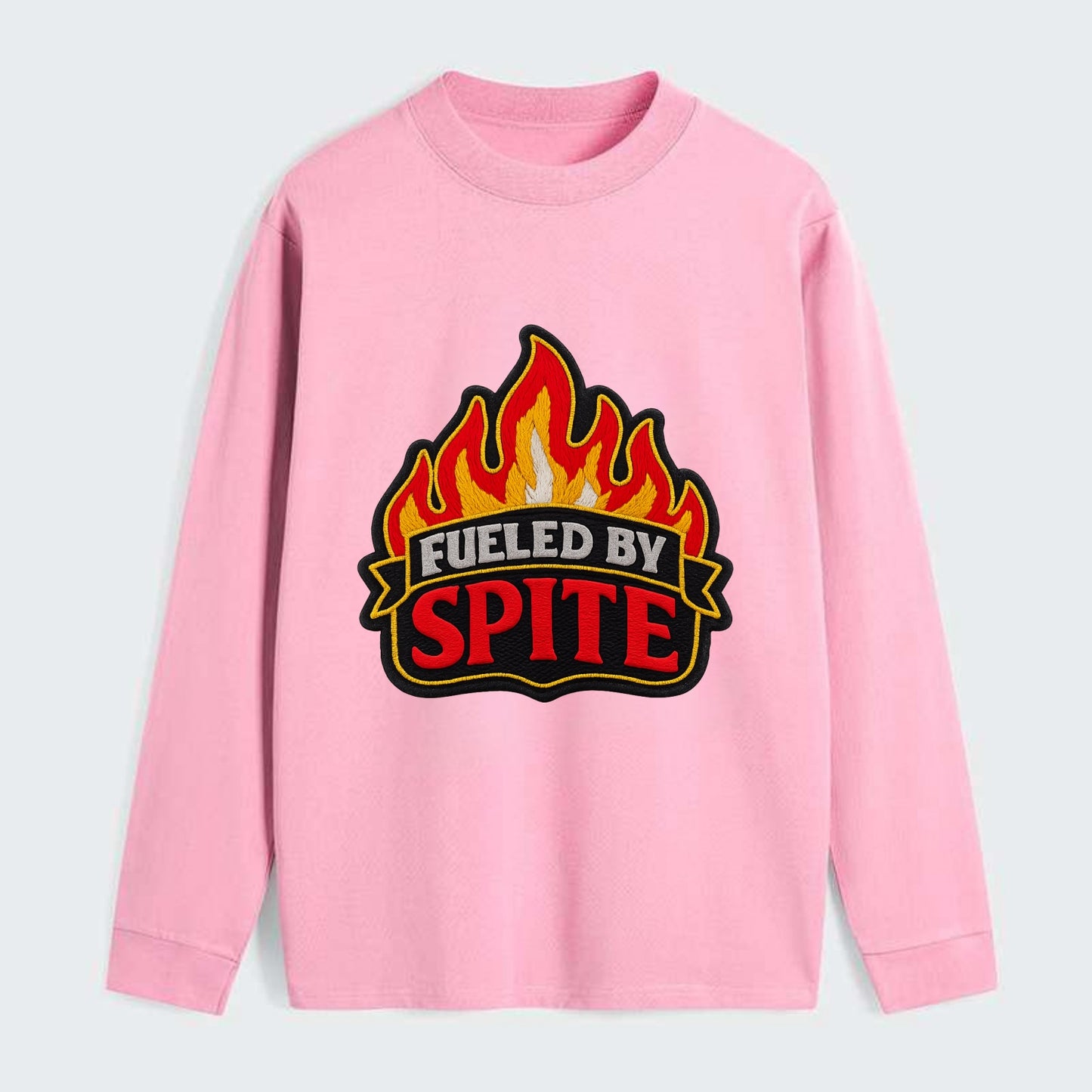FUELED BY SPITE - fire with text in black and red , petty motivation - Classic Long Sleeve Shirt - Pink
