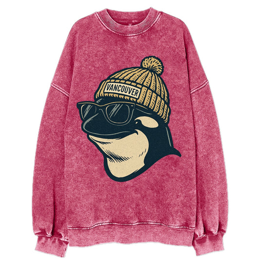 Vancouver Orca wearing Vancouver beanie - Vintage Sweatshirt - Pink