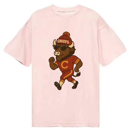 KC Bison wearing Chiefs beanie with arrowhead patch and wayfarer sunglasses - Classic T-shirt - Pink