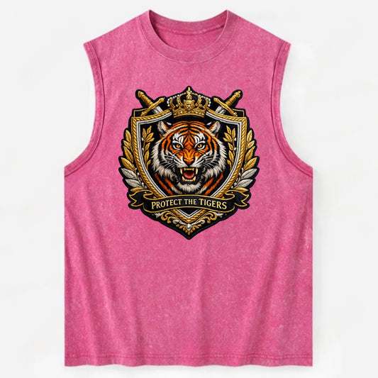 PROTECT THE TIGERS - tiger with shield in orange , big cat conservation - Vintage Washed Tank - Pink