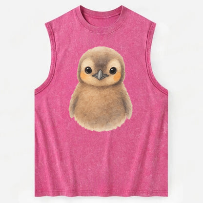Baby King Penguin - orange cheek patches, fluffy brown, large eyes, - Vintage Washed Tank - Pink
