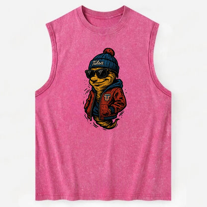 Tulsa Hurricane wearing Tulsa beanie with TU patch - Vintage Washed Tank - Pink