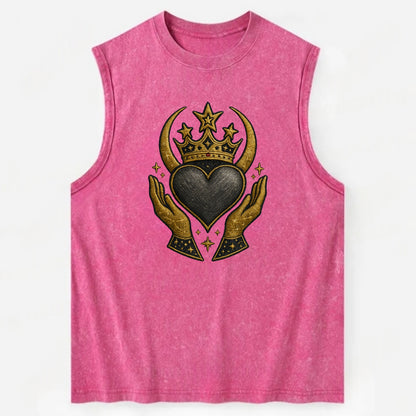 Celtic knot crown with woven strands merging into copper hands shielding a - Vintage Washed Tank - Pink