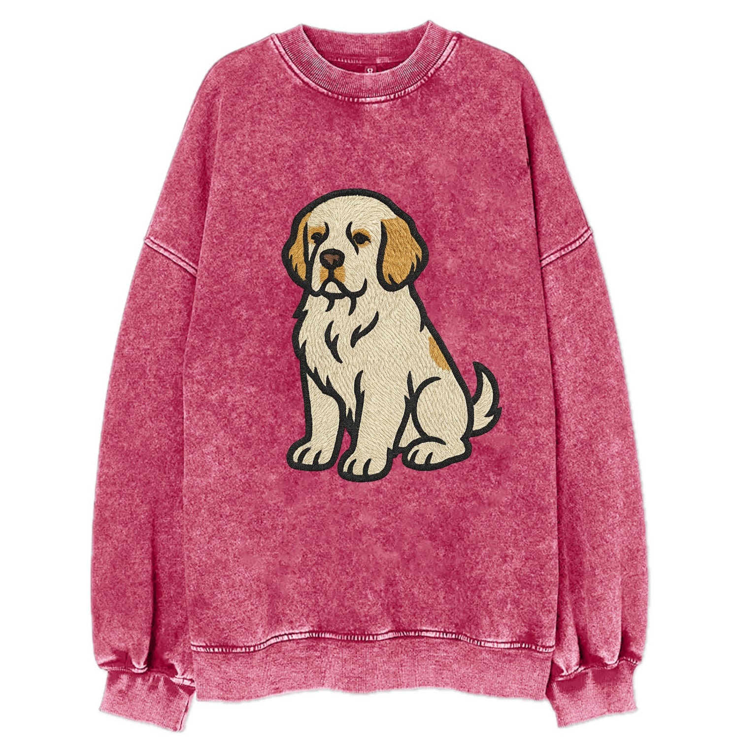 Clumber Spaniel - White with lemon markings embroidered pose - Vintage Sweatshirt - Pink