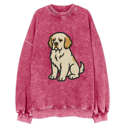 Clumber Spaniel - White with lemon markings embroidered pose - Vintage Sweatshirt - Pink