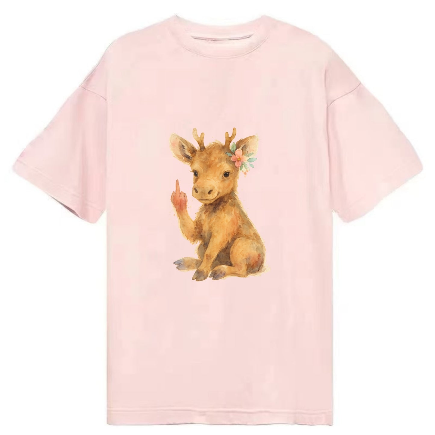 baby moose with adorable tiny antlers, one hoof raised in attitude - Classic T-shirt - Pink