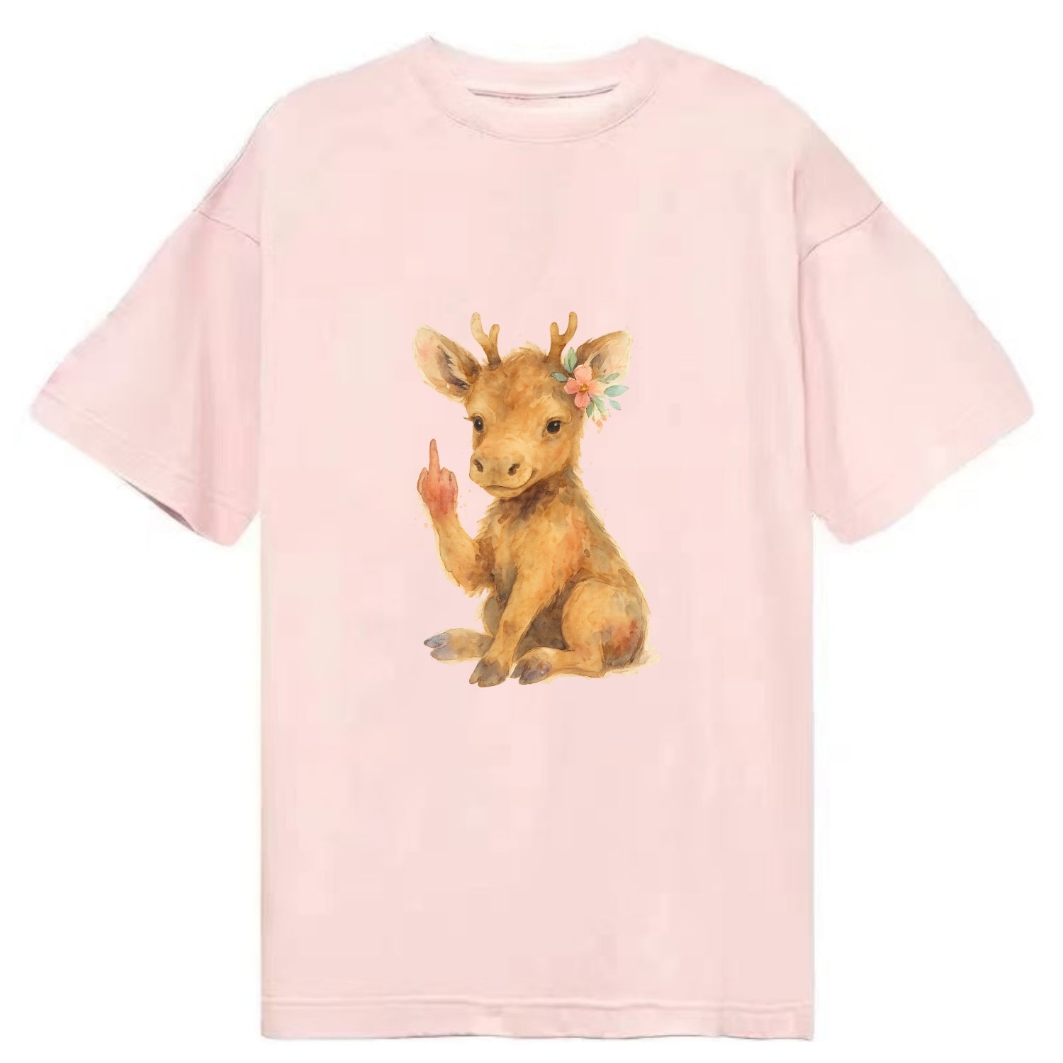 baby moose with adorable tiny antlers, one hoof raised in attitude - Classic T-shirt - Pink