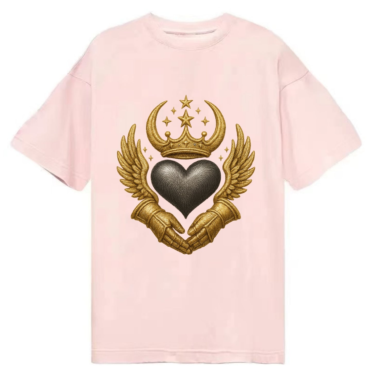 Nordic knotwork crown supporting a frosted steel heart with mittened hands - Classic T-shirt - Pink