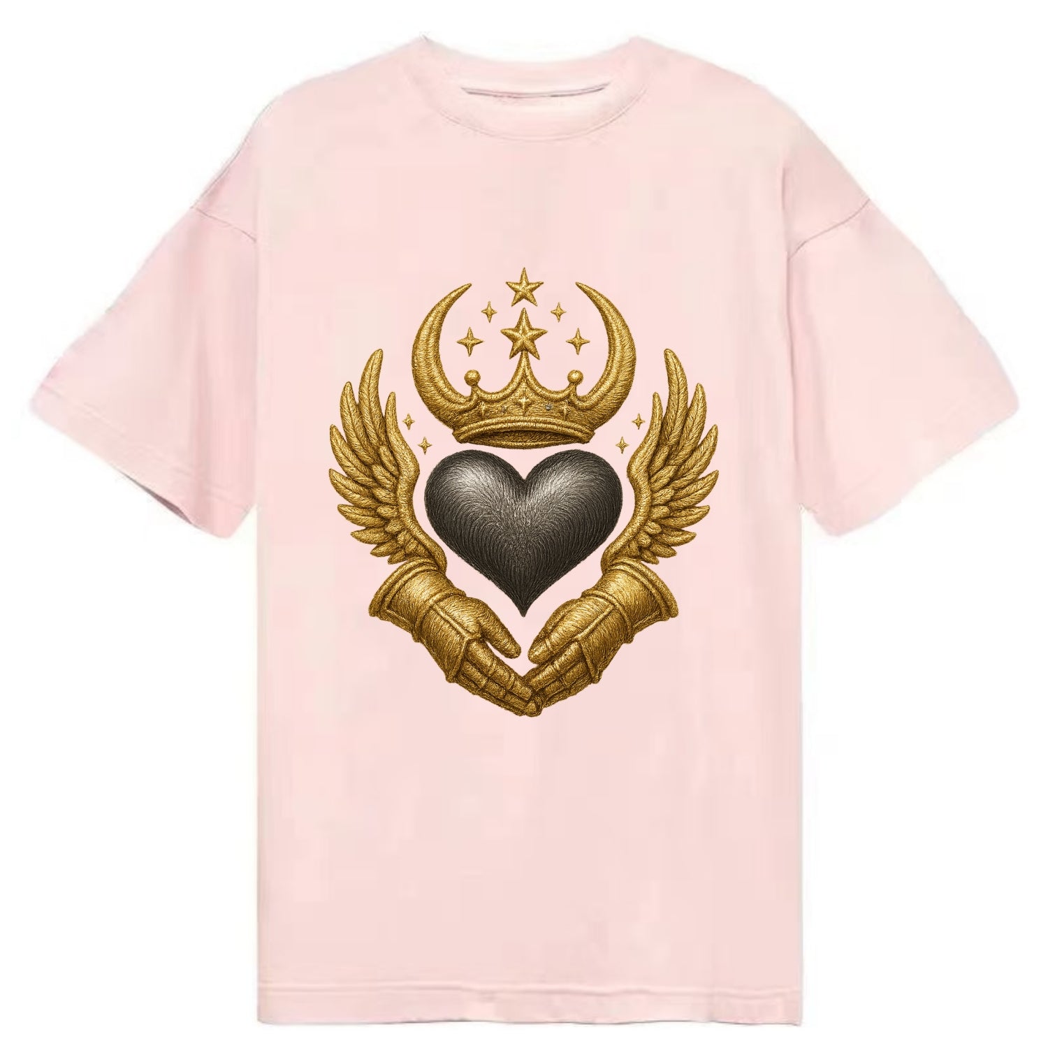 Nordic knotwork crown supporting a frosted steel heart with mittened hands - Classic T-shirt - Pink
