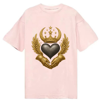 Nordic knotwork crown supporting a frosted steel heart with mittened hands - Classic T-shirt - Pink
