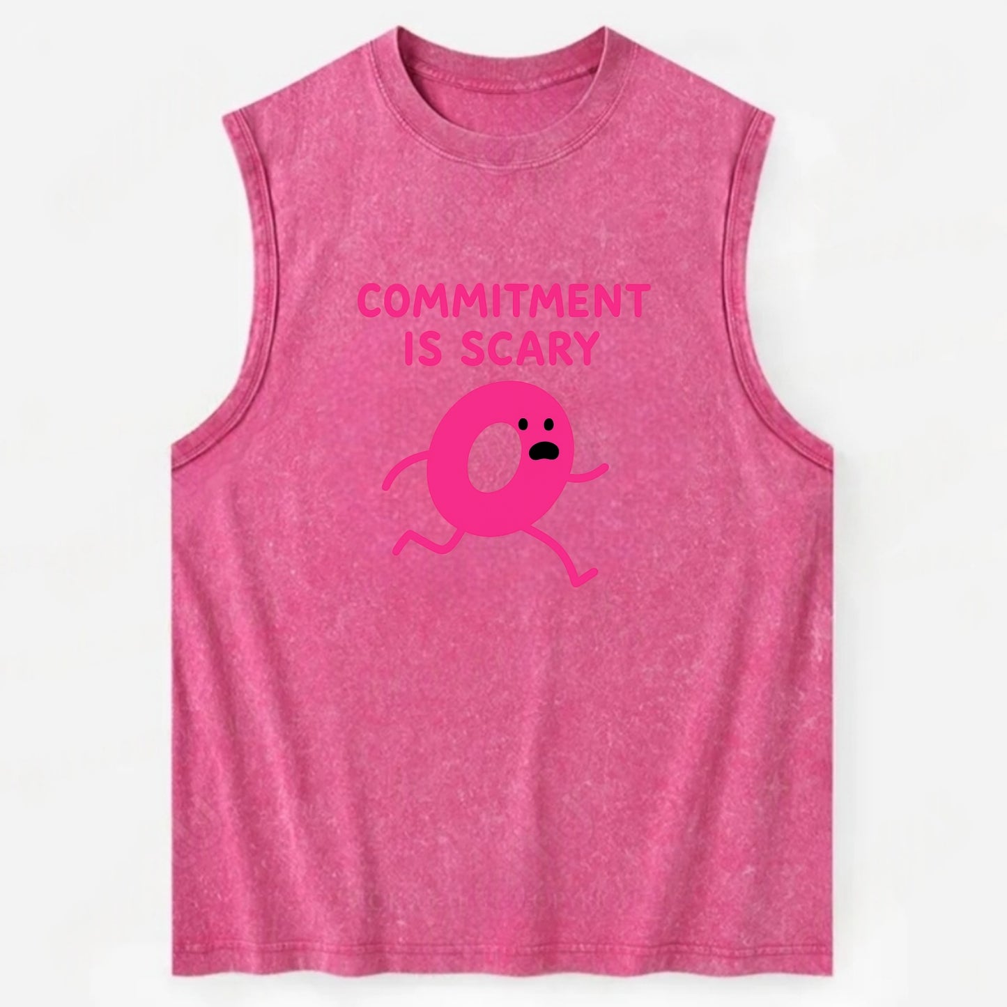 COMMITMENT IS SCARY | Terrified ring running away - Vintage Washed Tank - Pink