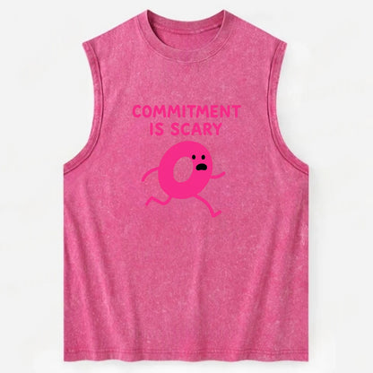 COMMITMENT IS SCARY | Terrified ring running away - Vintage Washed Tank - Pink