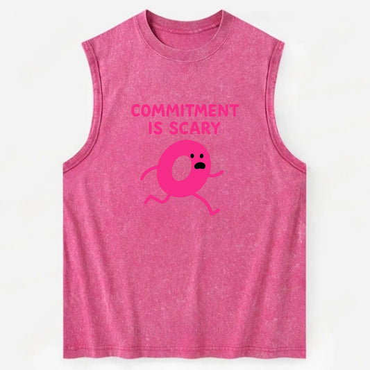 COMMITMENT IS SCARY | Terrified ring running away - Vintage Washed Tank - Pink