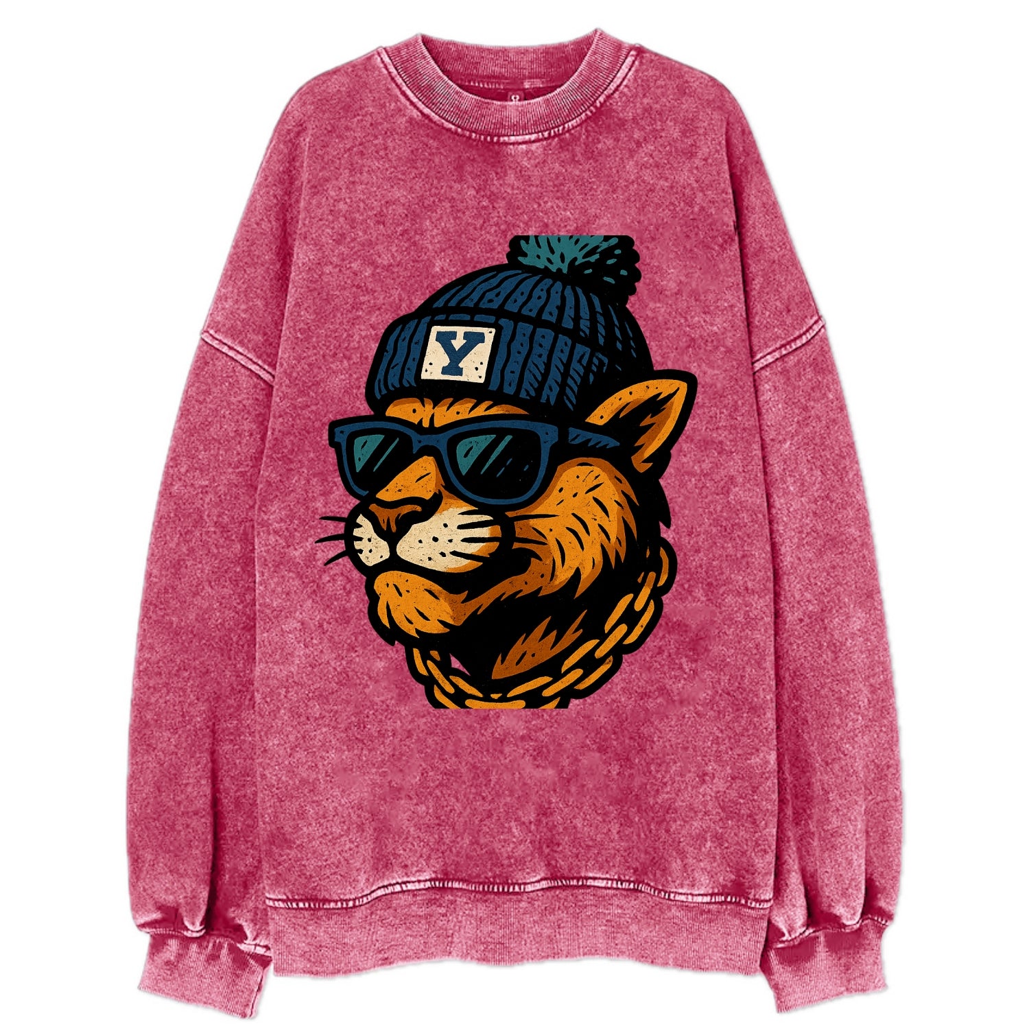 Provo Cougar wearing BYU beanie with Y patch - Vintage Sweatshirt - Pink