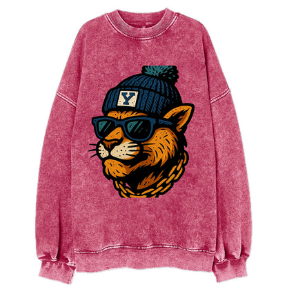 Provo Cougar wearing BYU beanie with Y patch - Vintage Sweatshirt - Pink