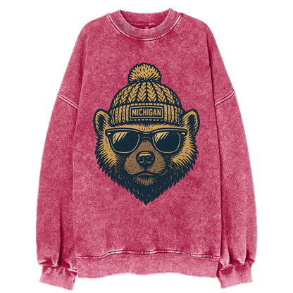 Ann Arbor Wolverine wearing Michigan bea - Vintage Sweatshirt - Pink