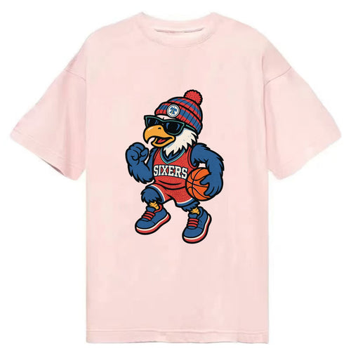 Philadelphia Eagle wearing 76ers red white and blue beanie with bell patch and - Classic T-shirt