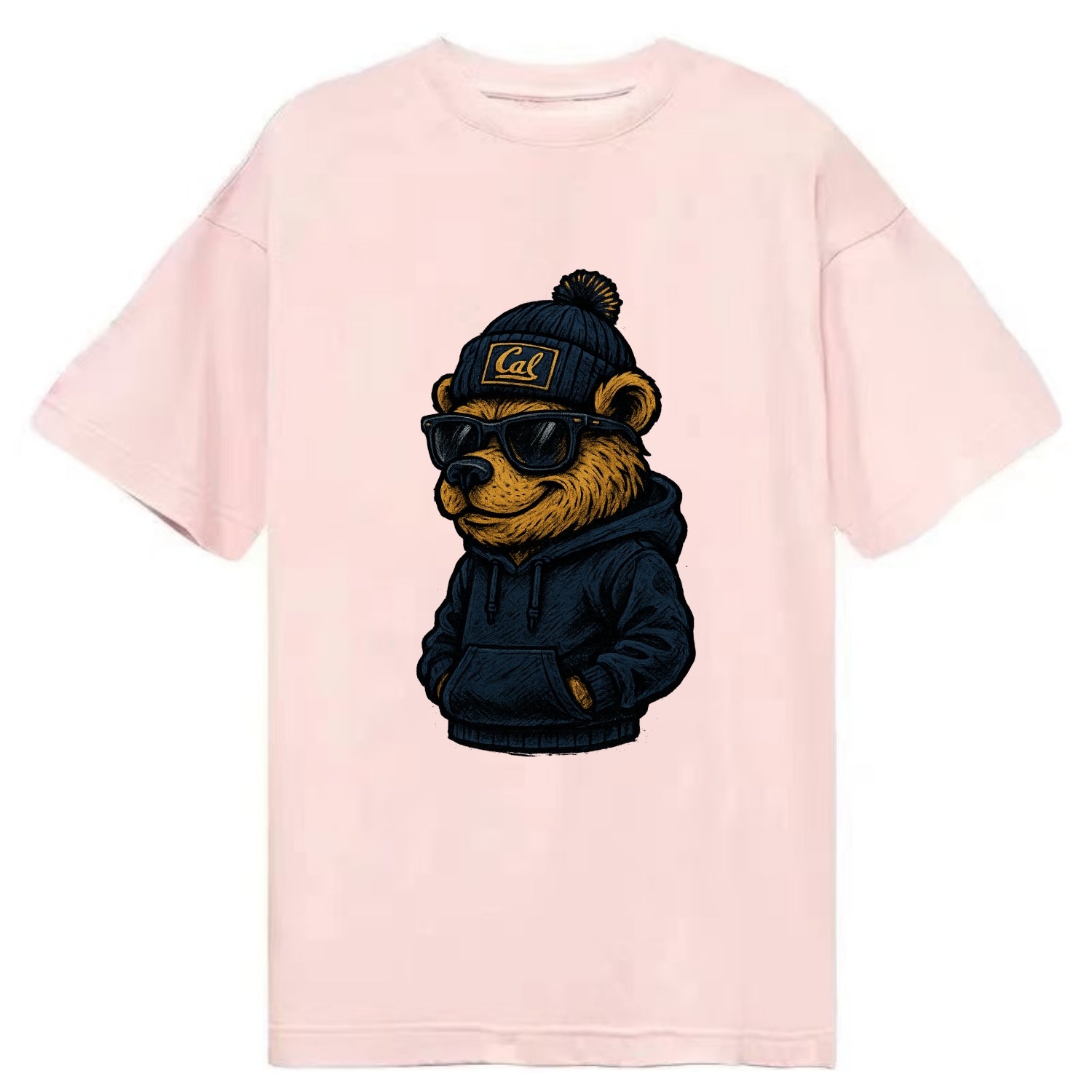 Berkeley Bear wearing Cal beanie with script patch - Classic T-shirt - Pink