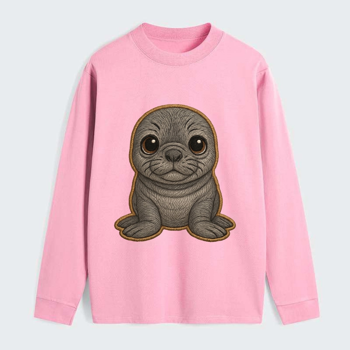 Baby Elephant Seal - gray wrinkly, tiny trunk nose, big dark eyes, - Classic Long Sleeve Shirt - Pink
