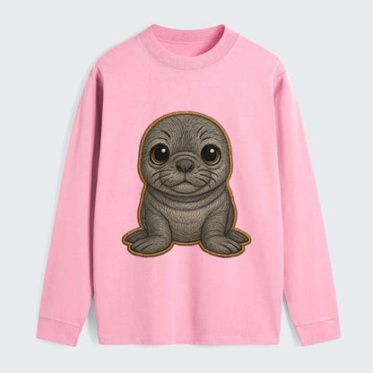 Baby Elephant Seal - gray wrinkly, tiny trunk nose, big dark eyes, - Classic Long Sleeve Shirt - Pink