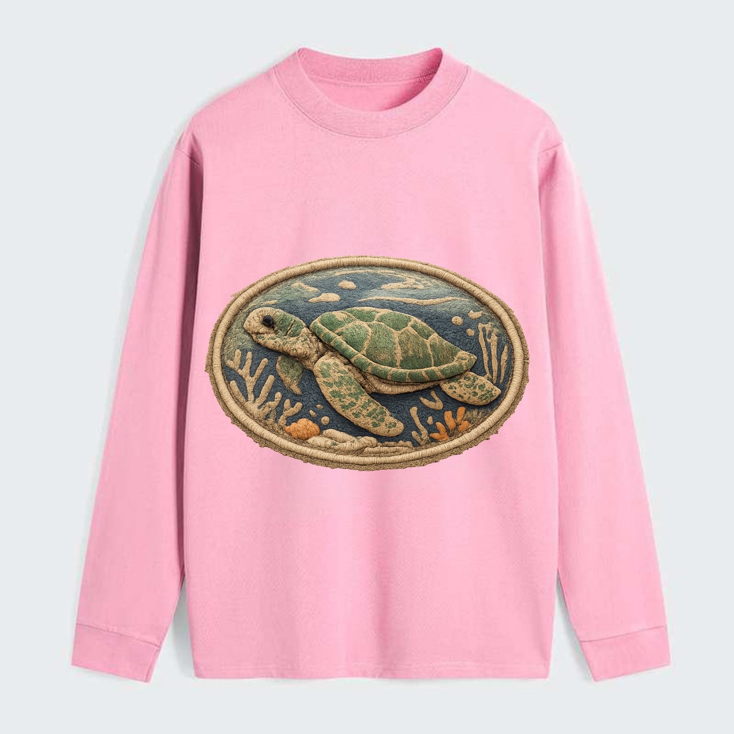 SEA TURTLE - swimming turtle in green and blue , ocean life - Classic Long Sleeve Shirt - Pink