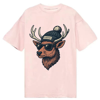 Flagstaff Elk wearing Flagstaff beanie with pom pom and wayfarer sunglasses - Classic T-shirt - Pink