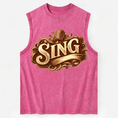Bold typography design - "SING" - vocal expression, musical soul - Vintage Washed Tank - Pink