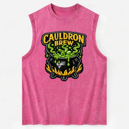 CAULDRON BREW - bubbling pot in black and green , witch craft - Vintage Washed Tank - Pink