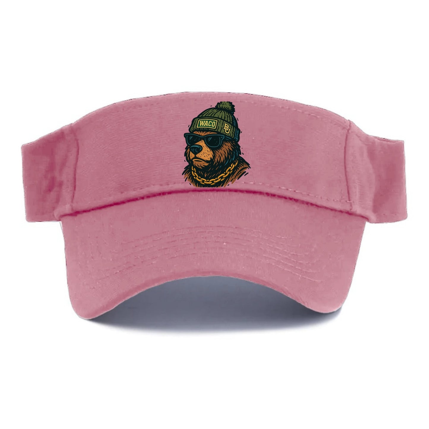 Waco Bear wearing Baylor beanie with BU patch - Visor - Pink