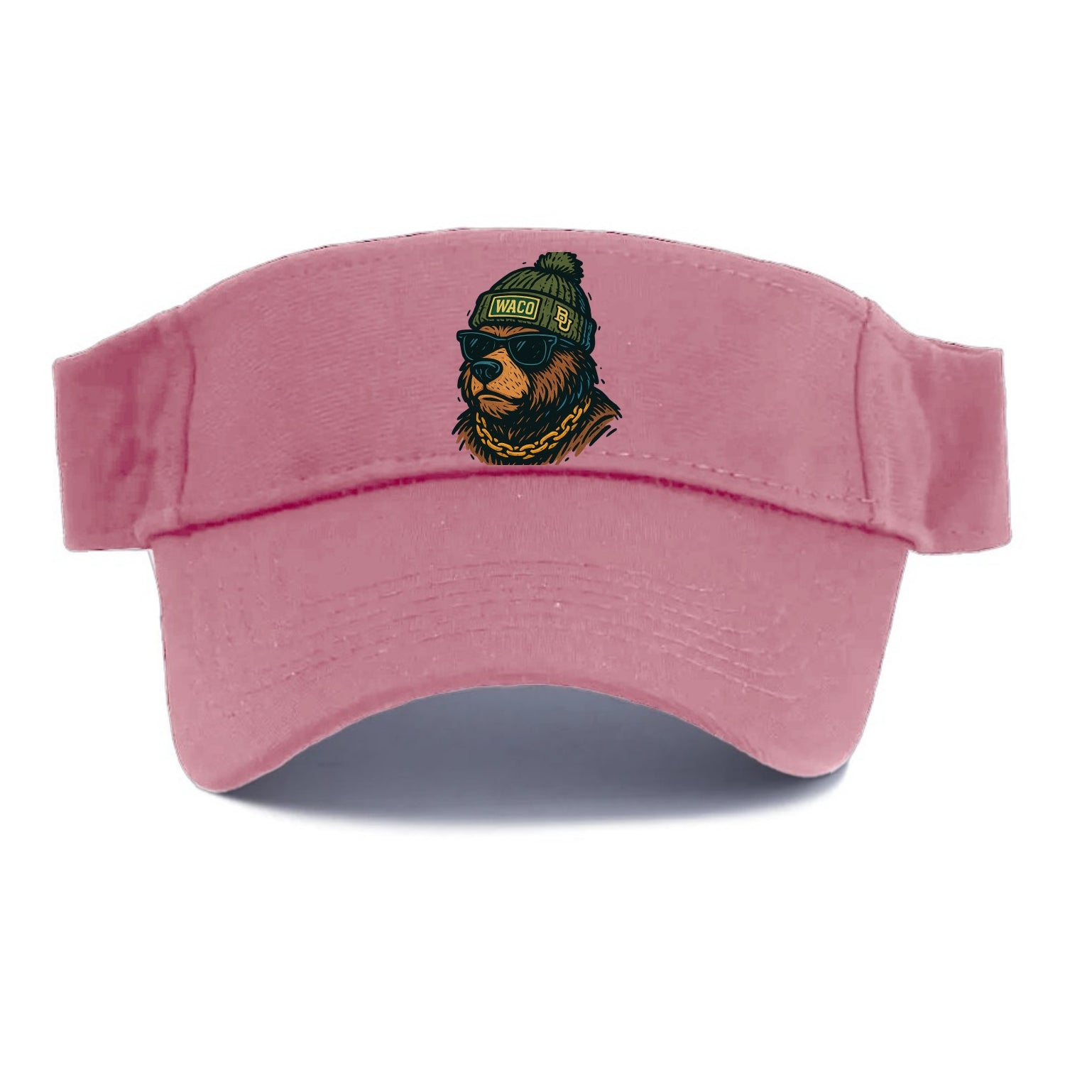Waco Bear wearing Baylor beanie with BU patch - Visor - Pink
