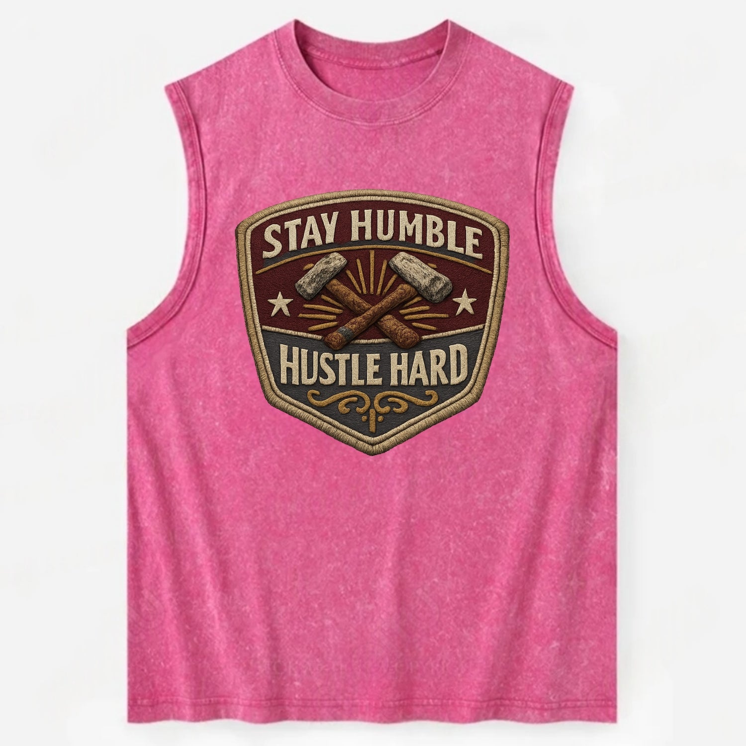 STAY HUMBLE HUSTLE HARD - text in silver , work ethic - Vintage Washed Tank - Pink