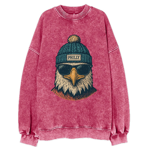 Philadelphia Eagle wearing Philly beanie with pom pom and wayfarer sunglasses - Vintage Sweatshirt