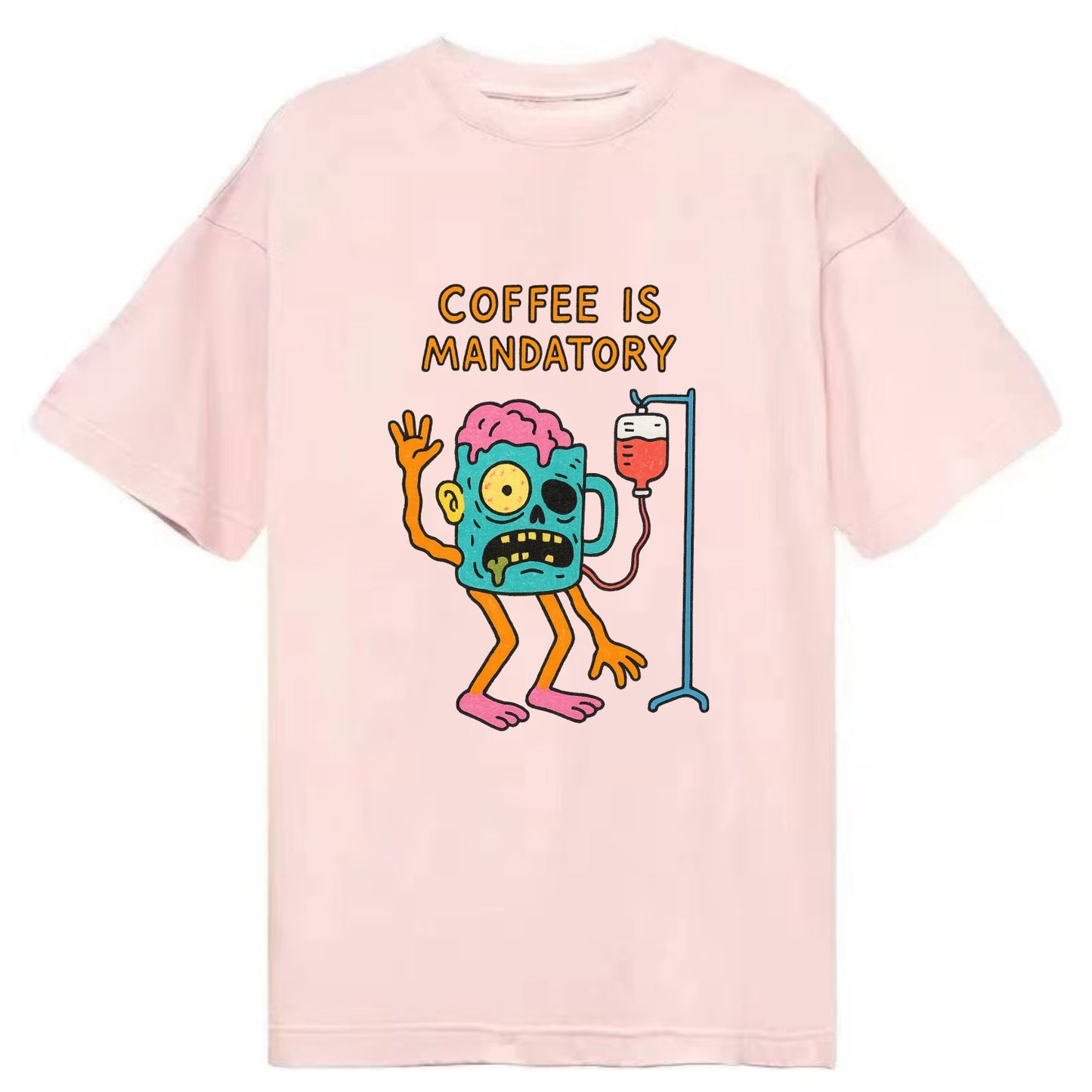 COFFEE IS MANDATORY | Zombie mug with IV drip - Classic T-shirt - Pink