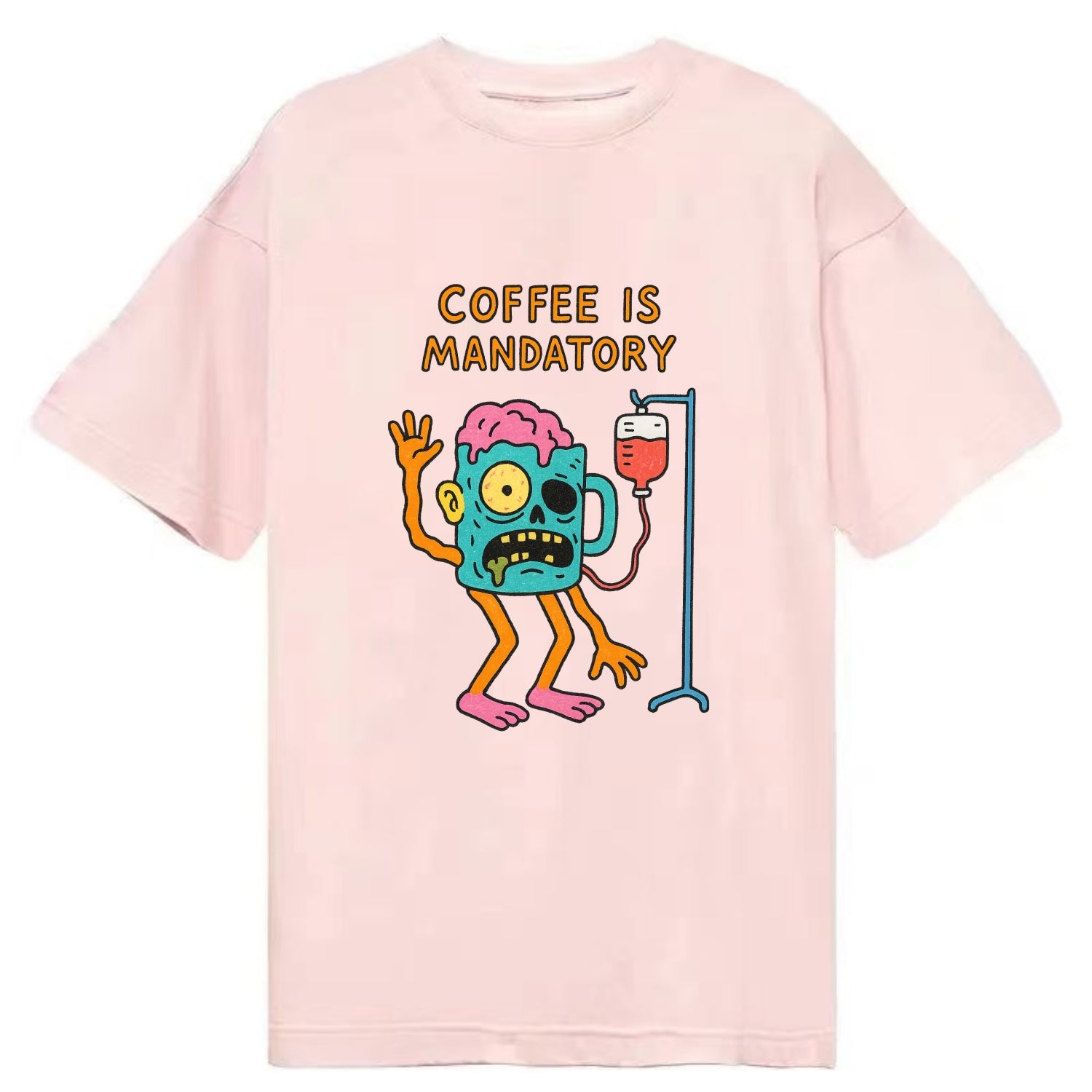 COFFEE IS MANDATORY | Zombie mug with IV drip - Classic T-shirt - Pink