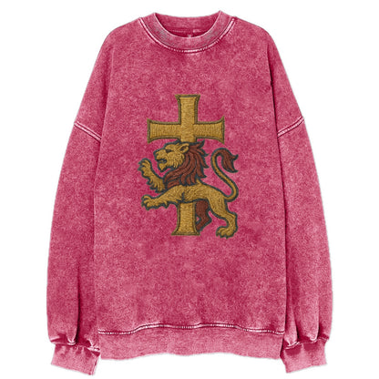 Lion and Cross  - Vintage Sweatshirt - Pink
