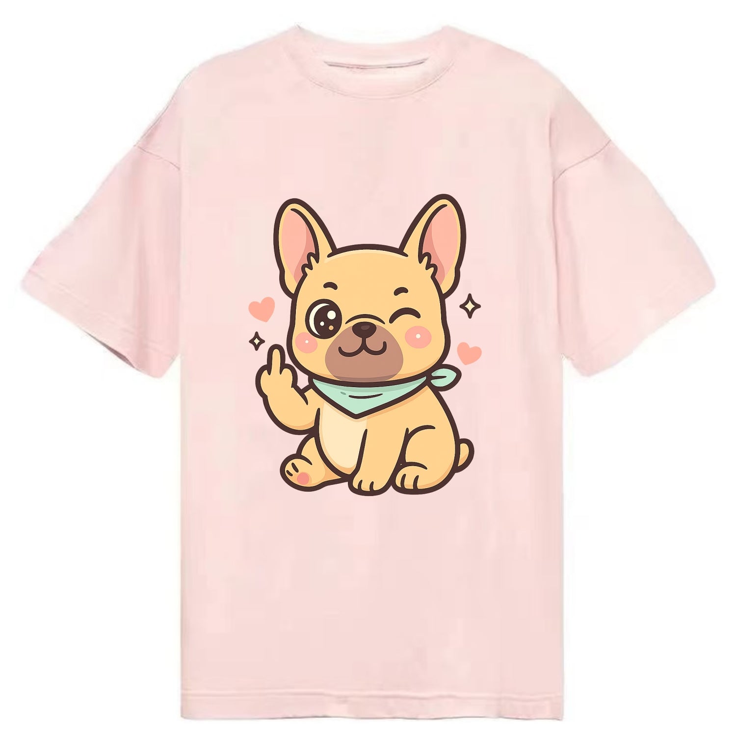French Bulldog sitting with bat ears up, strong paw with sass - Classic T-shirt - Pink