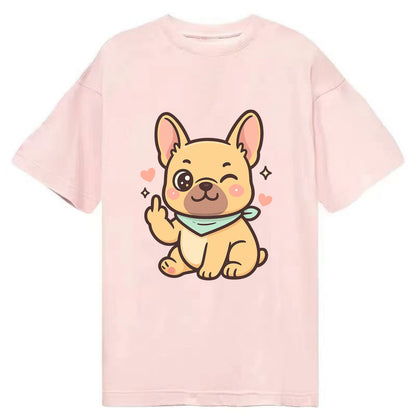 French Bulldog sitting with bat ears up, strong paw with sass - Classic T-shirt - Pink