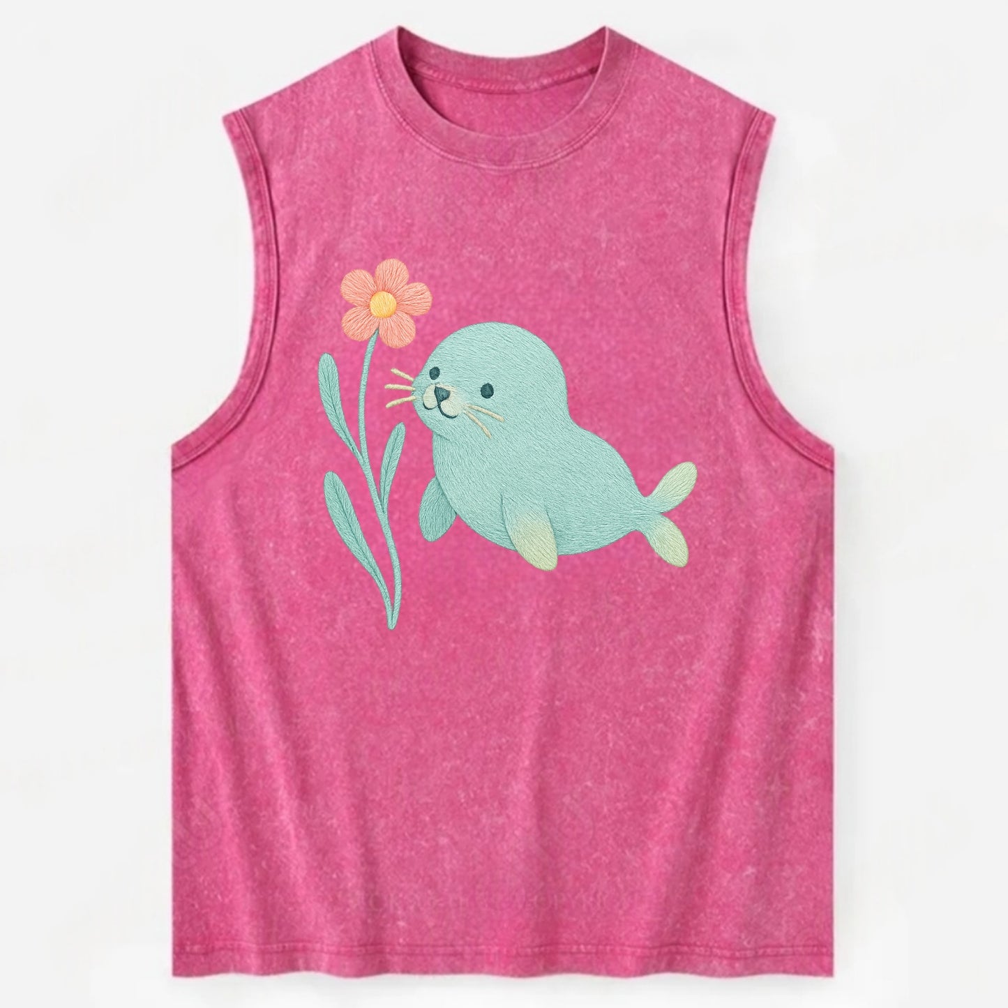 Mint Seal Pup - Vintage Washed Tank - Pink