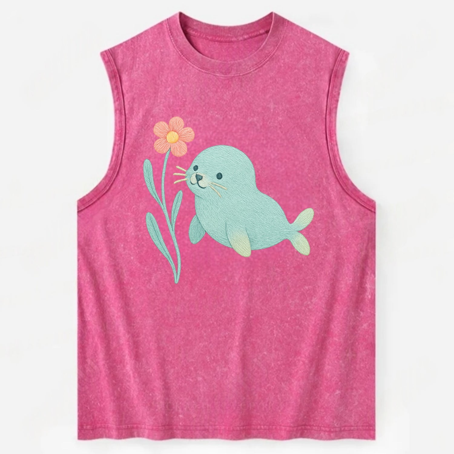 Mint Seal Pup - Vintage Washed Tank - Pink