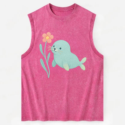 Mint Seal Pup - Vintage Washed Tank - Pink