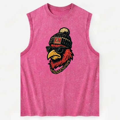 Louisville Cardinal wearing Louisville beanie with L patch - Vintage Washed Tank - Pink