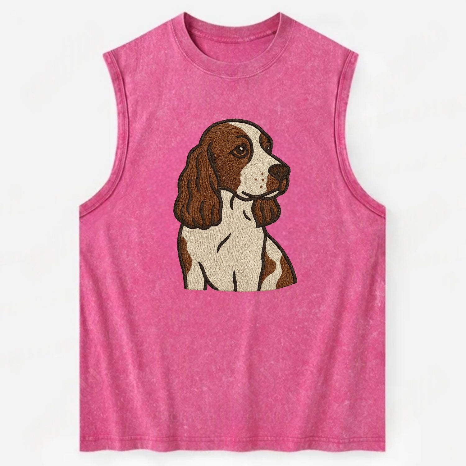 English Cocker Spaniel - Liver and white embroidered design - Vintage Washed Tank - Pink