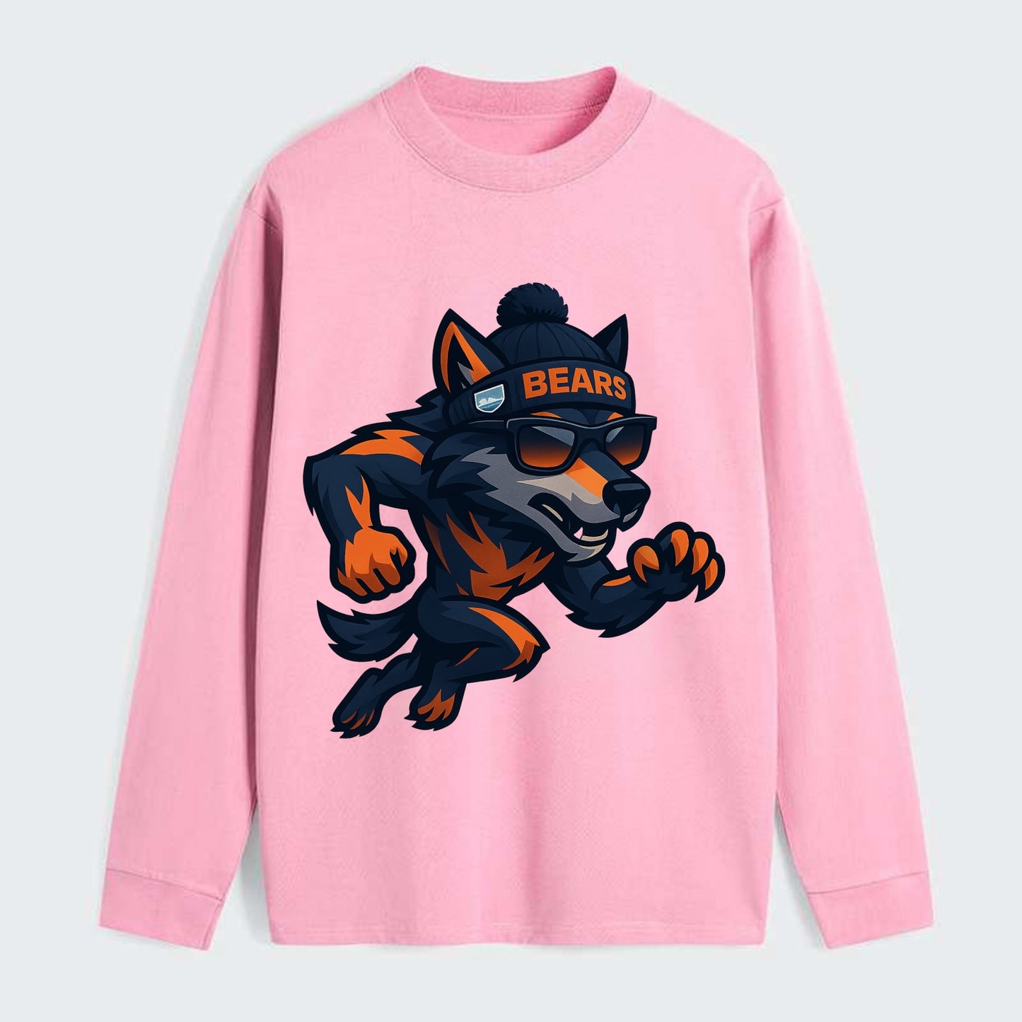 Chicago Wolf wearing Bears beanie with Lake Michigan patch and wayfarer - Classic Long Sleeve Shirt - Pink