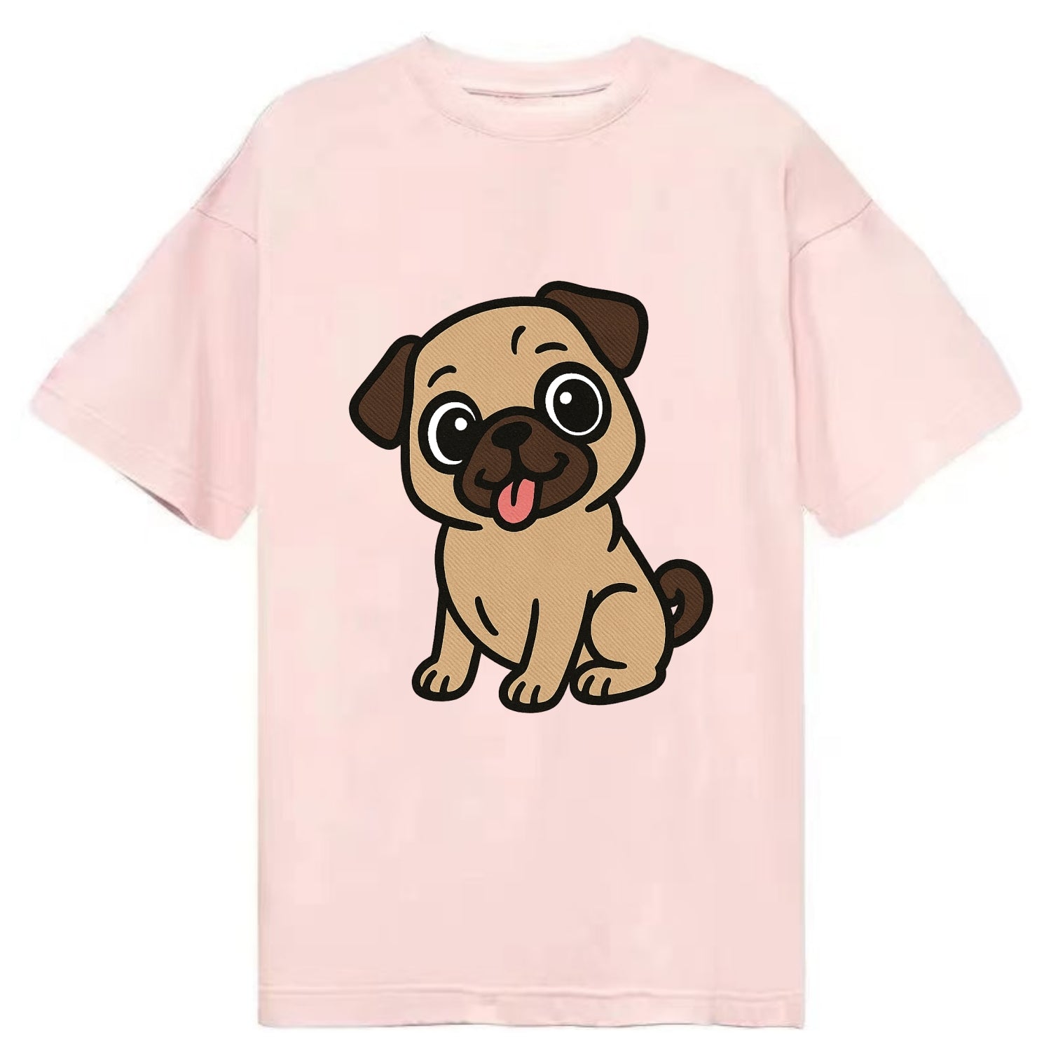 Pug - Tilted head with tongue out - Classic T-shirt - Pink